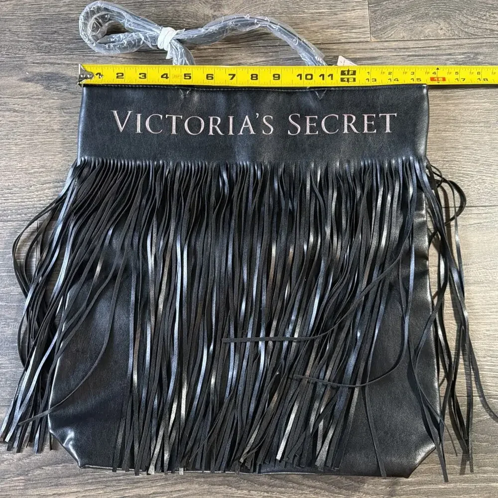 NWT Victoria's Secret Fringe Tote Black Pink Logo Whimsigoth Festival Y2K Bag